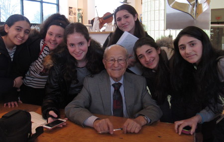 Students at the Yeshiva of Central Queens visited the Holocaust Resource Center in Manhasset to meet with Survivor Irving Roth.