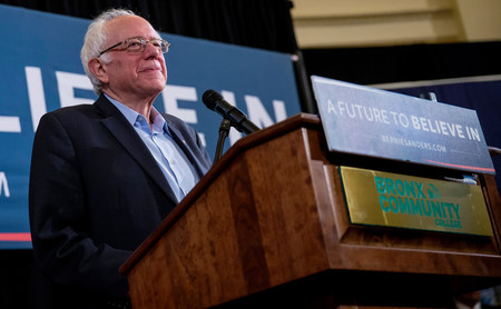 Democratic presidential candidate Sen. Bernie Sanders at Bronx Community College on April 9, 2016.
