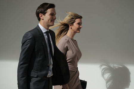 Jared Kushner and Ivanka Trump walking down the West Wing Colonnade on Feb. 10.