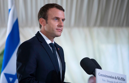 Emmanuel Macron at a ceremony marking the 75th anniversary of the Vel d&rsquo;Hiv Holocaust roundup in Paris on July 16.