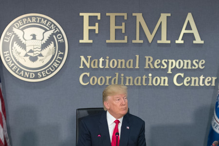 President Trump at FEMA headquarters in Washington.