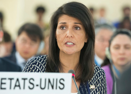 U.S. Ambassador to the United Nations Nikki Haley addresses the 35th Session of the U.N. Human Rights Council on June 6.