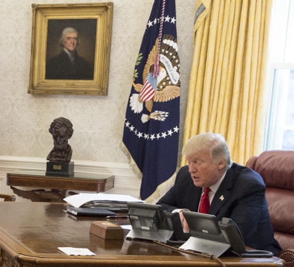 President Trump speaks to Jewish leaders in a conference call at the White House on Sept. 15.