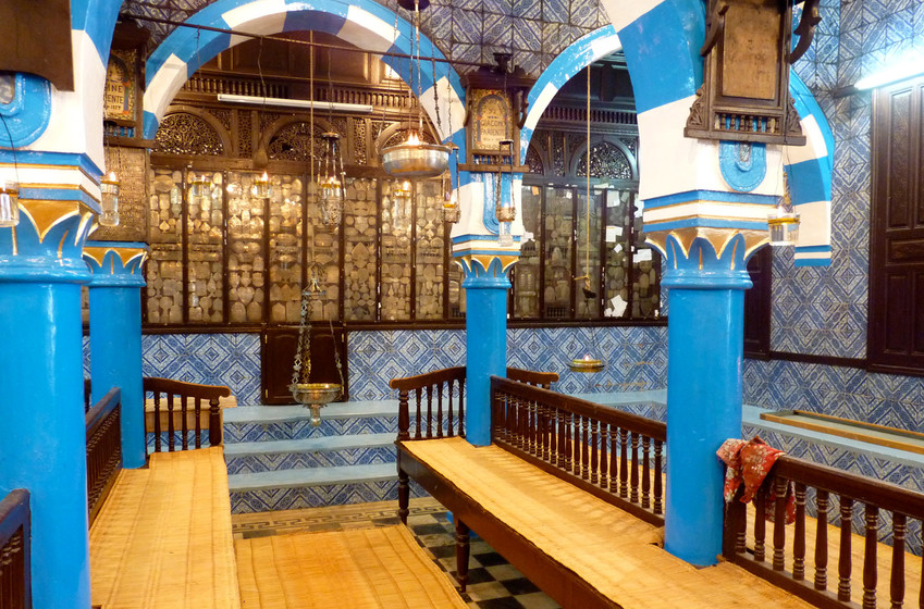 The main prayer hall of the El Ghriba Synagogue on the Tunisian island of Djerba.