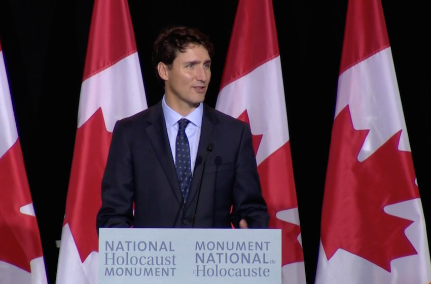 Justin Trudeau speaking at the unveiling of Canada&rsquo;s first Holocaust memorial in Ottawa on Sept. 27, 2017.
