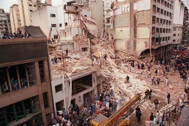 Remains of the AMIA Jewish center after the 1994 bombing in Buenos Aires, Argentina.