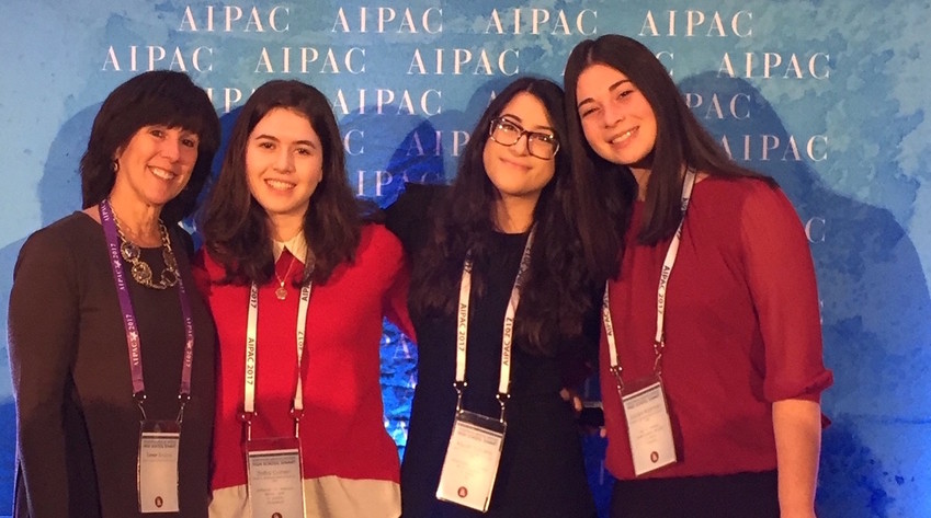 Pictured at AIPAC&rsquo;s summit, from left: Mrs. Tamar Bindiger, Shifra Cohen, Aliyah Tanami and Jaclyn Korman.
