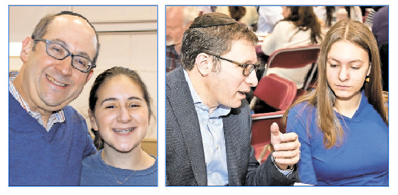 Pictured from left: Rabbi Shimon Laufer and SKA ninth grader Anni, Rabbi Liss and SKA ninth grader Sussy.