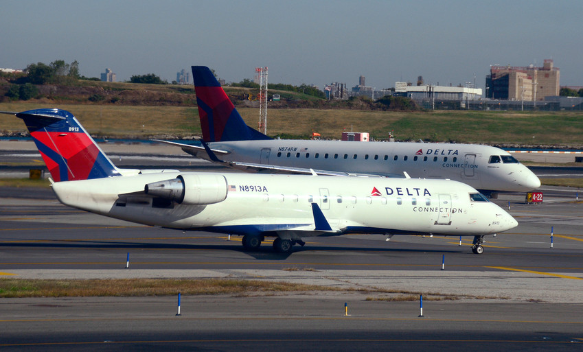 Two Delta Connection passenger jets at LaGuardia Airport last October.