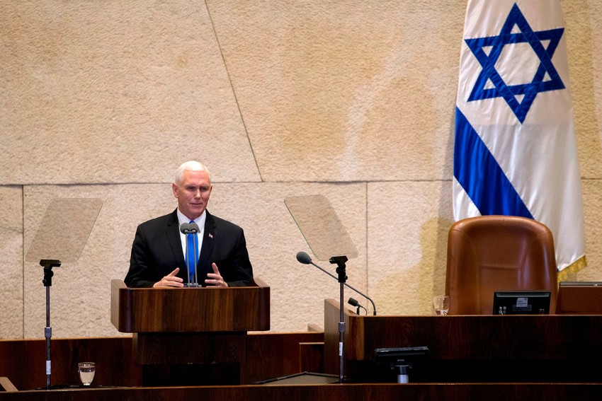Vice President Mike Pence speaking to the Israeli parliament in Jerusalem on Monday.