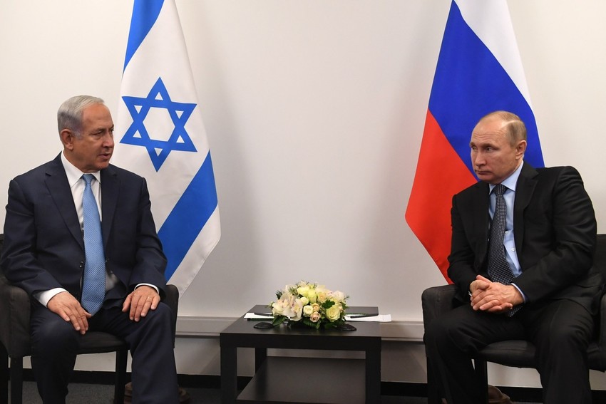 Prime Minister Netanyahu and Russian President Putin at their meeting in Moscow on Monday.