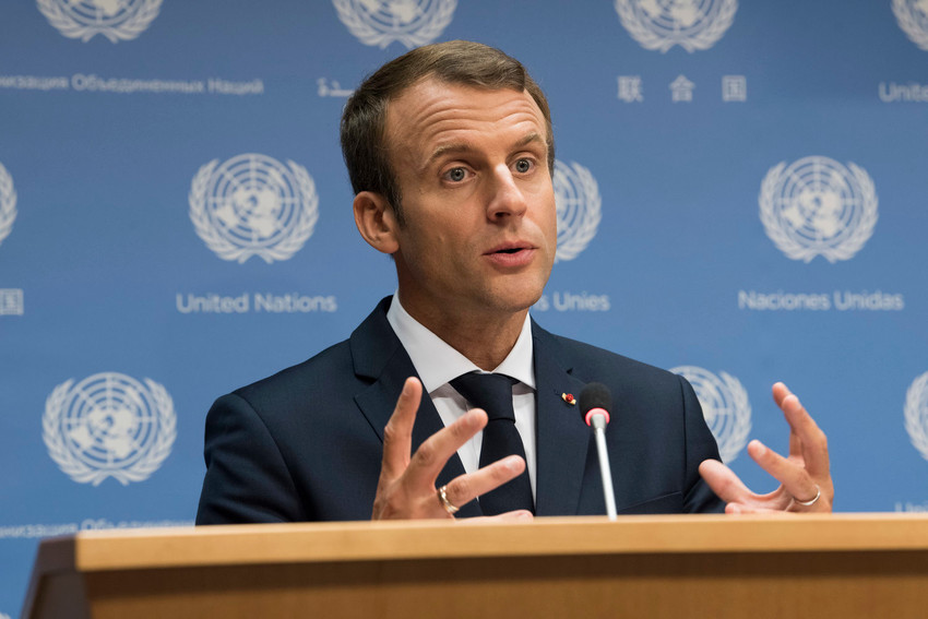 French President Emmanuel Macron at a U.N. press conference on Sept. 19, 2017.