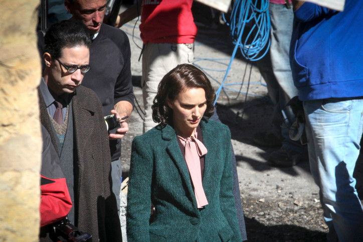 Hollywood Actress Natalie Portman and Israeli actor Gilad Kahana in Jerusalem&rsquo;s Nachlaot neighborhood during the filming of a movie based on a book by Israeli author Amos Oz in February 2014.