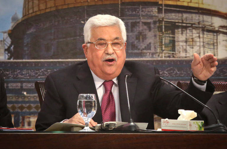 Palestinian President Mahmoud Abbas addresses the Palestinian National Council 23rd opening session in Ramallah on April 30.