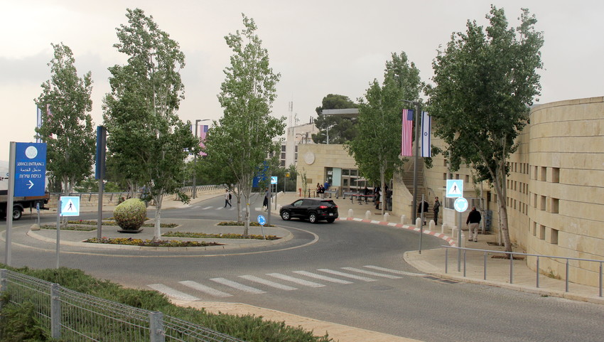 The U.S. Embassy in Jerusalem sits on a traffic circle recently named for President Donald Trump. The compound is in the middle of Arnona, a quiet residential neighborhood in the city&rsquo;s south.