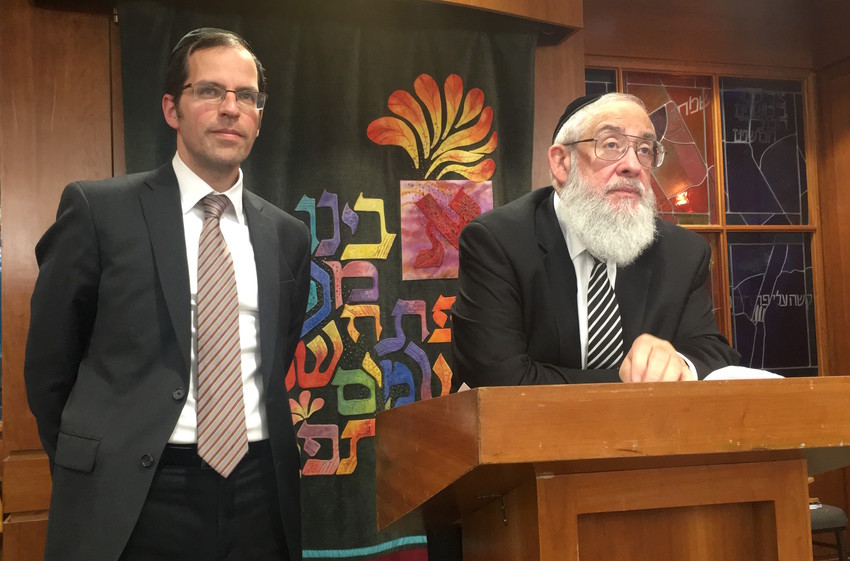 Rabbis Aryeh Lebowitz (left) and Tzvi Flaum spoke about Jersualem at the Young Israel of Woodmere.