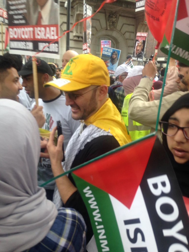 The latest in Jew-hating chic: a Hezbollah baseball cap at an Al-Quds Day demonstration in London.