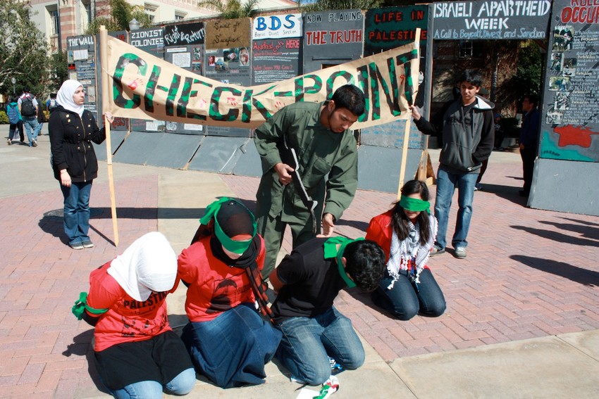 A mock Israeli checkpoint set up during &ldquo;Israeli Apartheid Week&rdquo; on the campus of University of California, Los Angeles.