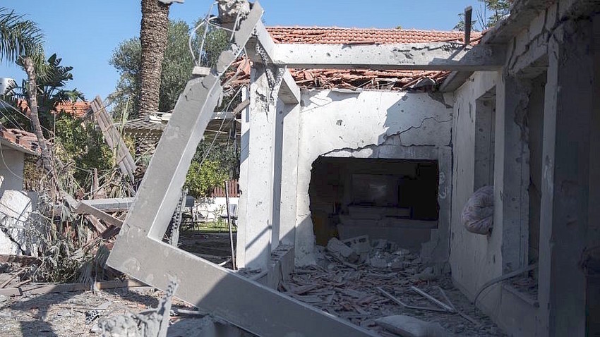 A house hit by a rocket fired from the Gaza Strip in the southern Israeli city of Ashkelon on Tuesday.
