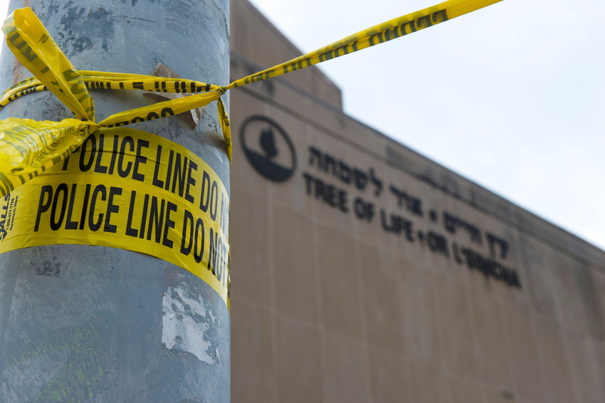 Outside the Tree of Life synagogue in Pittsburgh two days after the mass shooting inside.