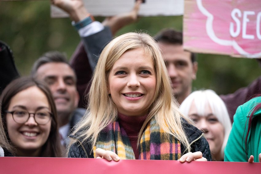 Rachel Riley with campaigners outside of the Houses of Parliament in London before delivering a petition to Downing Street on Oct. 8, 2018.