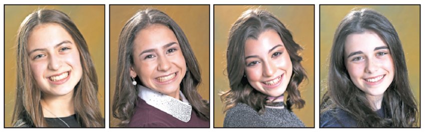Top honorees at the Shulamith School for Girls in Cedarhurst Middle School (from left): Valedictorian Arielle Rosman of North Woodmere, salutatorian Sheera Rockoff of West Hempstead, Keter Shem Tov awardee Michal Moskowitz of Cedarhurst, and Keter Shem Tov awardee Hannah Zucker of Woodmere.
