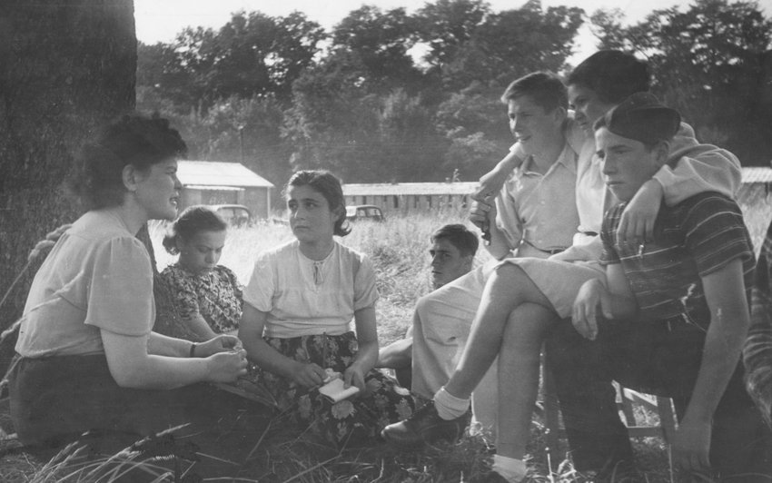 Young Jewish refugees at a camp near Windermere in Cumbria, 1946. The camp was known as the Calgarth Housing Estate and was run by the Central British Jewish Relief Fund for young people rescued from the Holocaust.