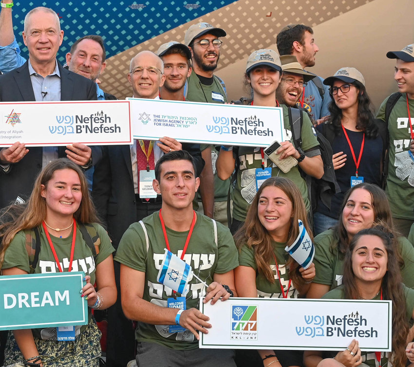 The 242 new olim on Nefesh B&rsquo;Nefesh&rsquo;s 60th El Al charter flight included NBN&rsquo;s 60,000th oleh, Co-Founder and Executive Director Rabbi Yehoshua Fass said. Pictured are some of 41 future Lone Soldiers who were among olim from 22 U.S. states and two Canadian provinces on last week&rsquo;s flight.