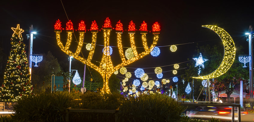 Not a pretty picture: In Haifa, the ornaments of three religions celebrate the &ldquo;holiday&rdquo; season in the German Colony, a mixing of religions in a public space that our columnist finds objectionable.