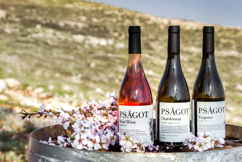 A display of wines from Israel&rsquo;s Psagot Winery.