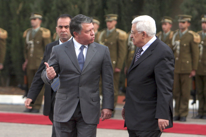 King Abdullah of Jordan (left) is welcomed to Ramallah in 2011 by Palestinian Authority leader Mahmoud Abbas.