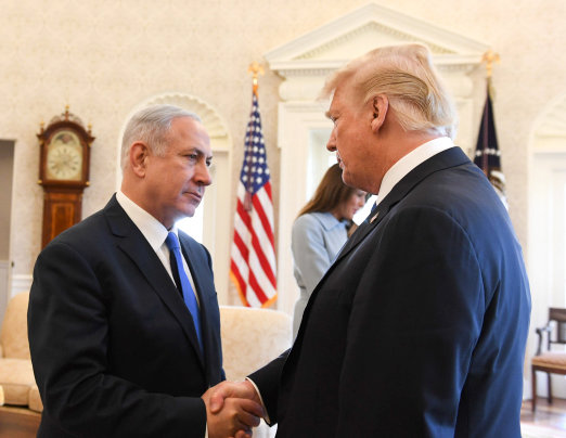 Israeli prime minsiter Benjamin Netanyahu meets with president Donald Trump  at the White House on March 05, 2018.