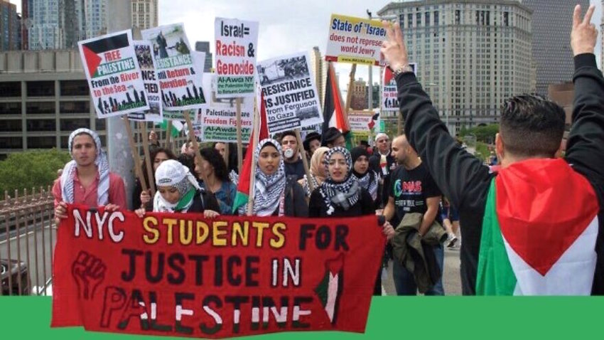 A march held by members of New York Students for Justice in Palestine. Source: