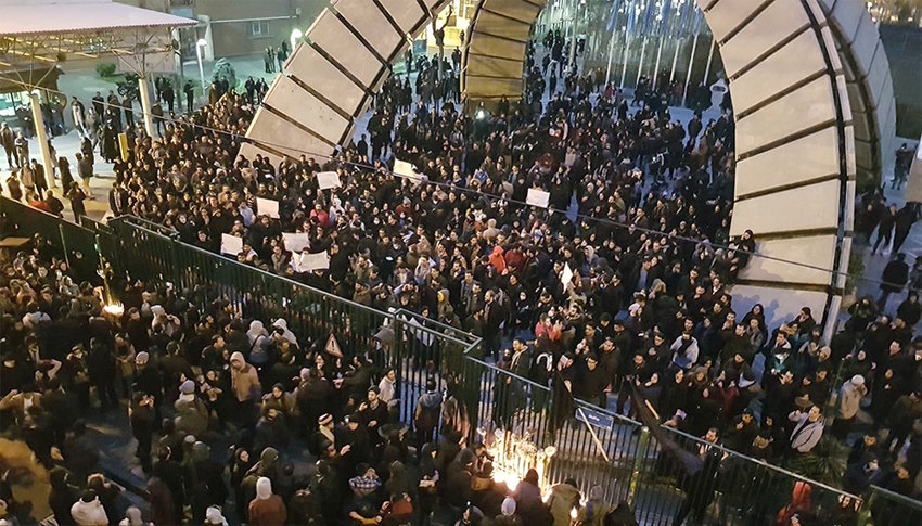 Protests at Amir Kabir University in Tehran against the government and its leaders after Ukraine International Airlines Flight 752 was shot down on Jan. 8, killing all 176 passengers on board.