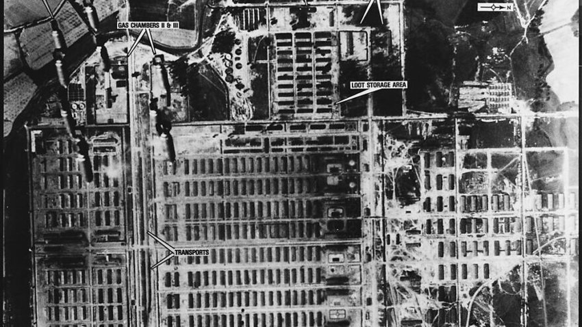 One of a series of aerial reconnaissance photos of the Auschwitz concentration camp taken between April 4, 1944 and Jan. 14, 1945, but not examined until the 1970s.