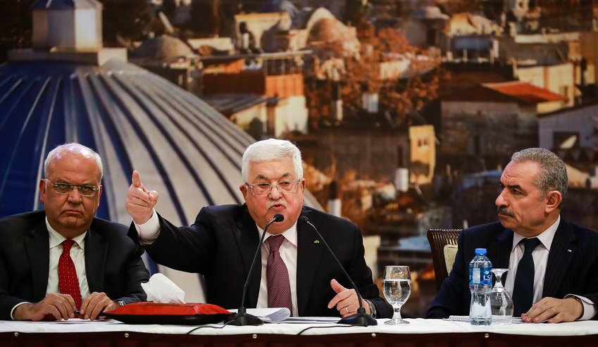 Palestinian president Mahmoud Abbas delivers a speech regarding the Middle East peace plan, at the Palestinian Authority headquarters in Ramallah, on Jan. 28.