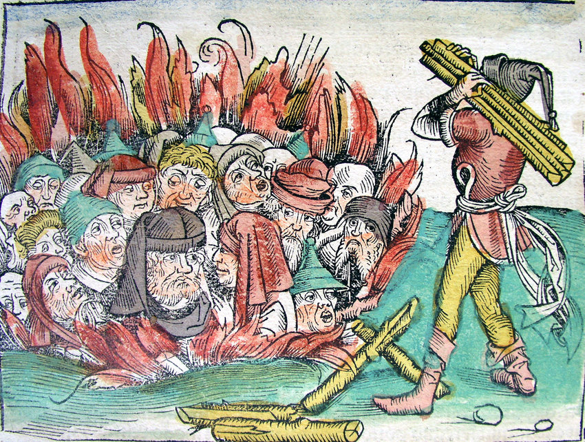 The &ldquo;burning of the Jews&rdquo; depiction during Europe&rsquo;s Black Death plague.