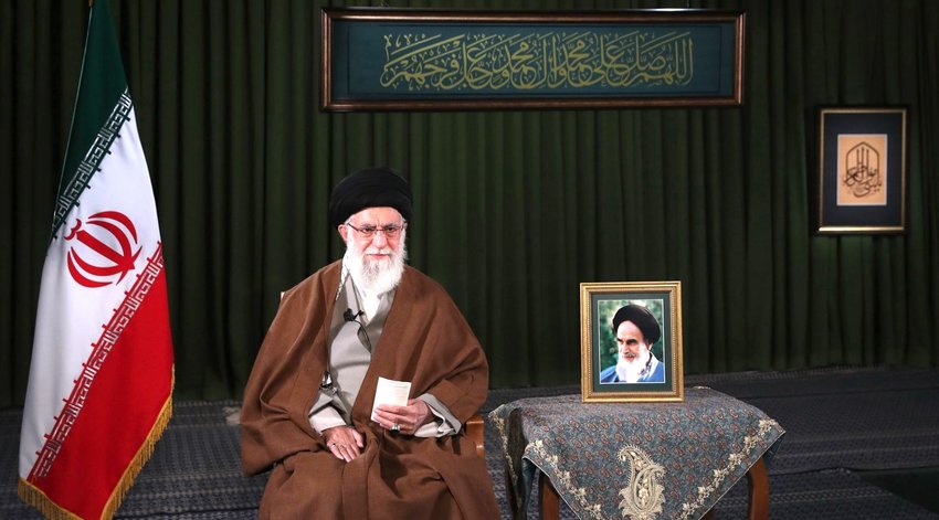 Iranian Supreme Leader Ali Khamenei delivers his message for the Iranian New Year, or Nowruz, in Tehran on March 20.