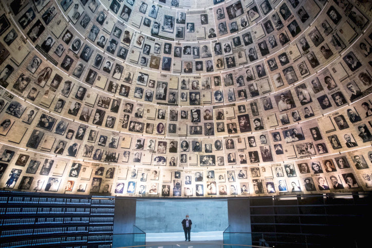 Yad Vashem Security guard stands at the empty Hall of Names in the Yad Vashem Holocaust Memorial Museum in Jerusalem on April 19.