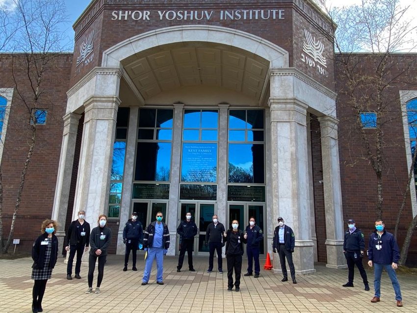Outside the Sh'or Yoshuv Institute in Lawrence, where Northwell Health today (Wednesday) opened a COVID-19 facility.