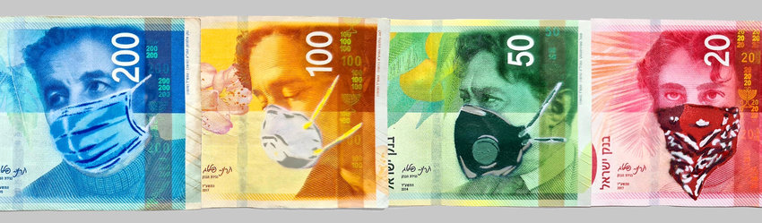 The street artist Dede Bandaid began illustrating face masks on real Israeli bills.