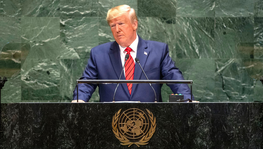 President Donald Trump addresses the annual U.N. General Assembly in New York on Sept. 24, 2019.