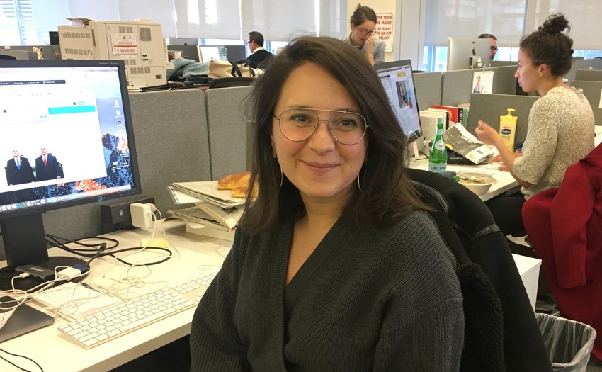 Bari Weiss in The New York Times newsroom in 2018.