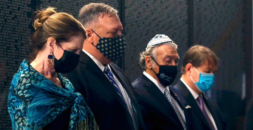 Secretary of State Mike Pompeo and his wife, Susan, left, visit the Jewish Museum of Thessaloniki, Greece with members of the local Jewish community, on Yom Kippur.