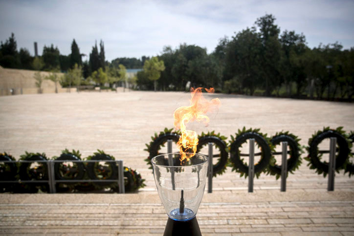 The empty Warsaw Ghetto Square at the Yad Vashem Holocaust Memorial in Jerusalem during Holocaust Remembrance Day on April 21.