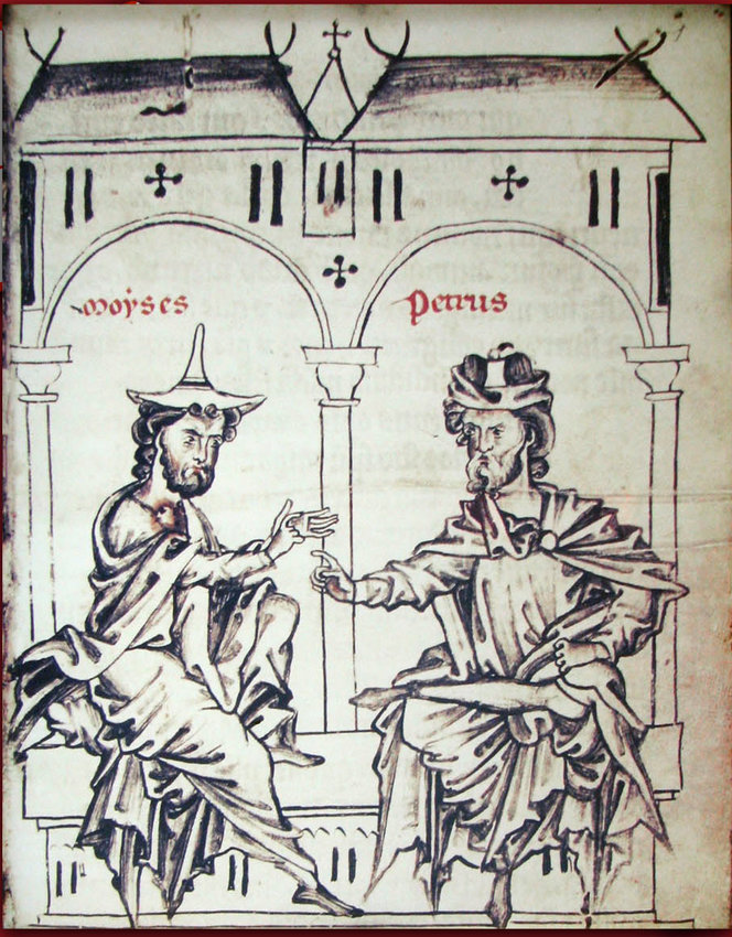 A 13th century Belgian Manuscript illustrating the dialogue between the Jew &ldquo;Moyses&rdquo; and the Christian &ldquo;Petrus.&rdquo;