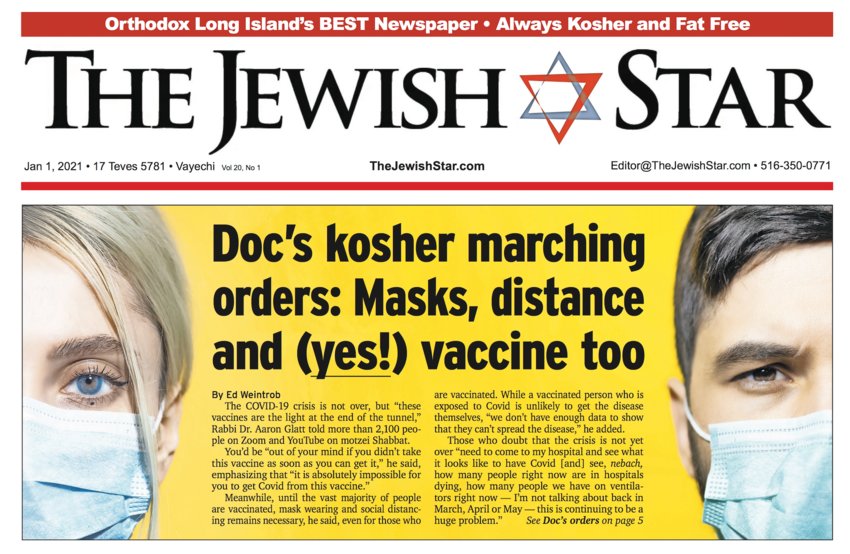 From the cover the The Jewish Star reporting the latest advisory from Rabbi Dr. Aaron Glatt.