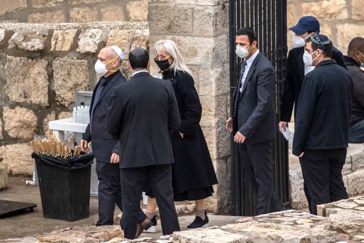 Dr. Miriam Adelson arrives at her husband&rsquo;s funeral in the Mount of Olives overlooking the Old City of Jerusalem on Jan. 15.