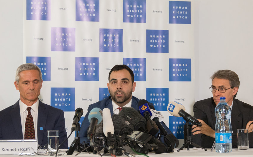 Omar Shakir, Israel-Palestine director of Human Rights Watch, speaks at a press conference in Jerusalem ahead of his expulsion from Israel in 2019.