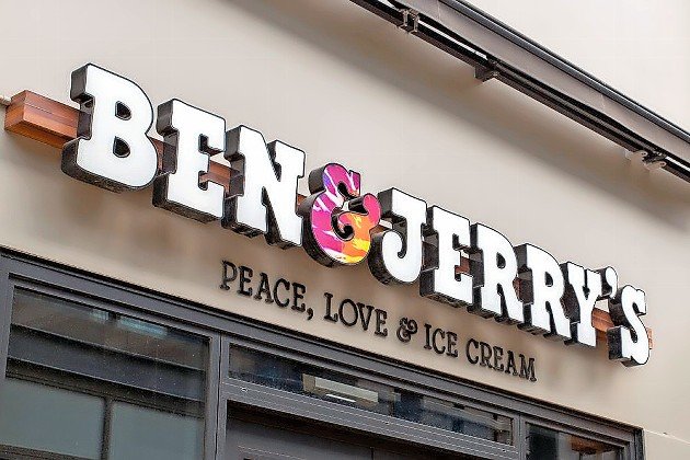 The front of a Ben &amp; Jerry's Ice Cream Shop in Christchurch, New Zealand.
